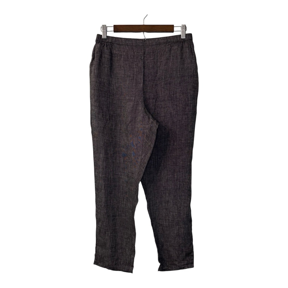 NEW Flax linen ankle pants women's S 6-10 charcoal split hem relaxed cottagecore